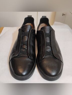 Zegna Triple-Stitch Black Sneakers Size 9.5 Luxury Lightweight
